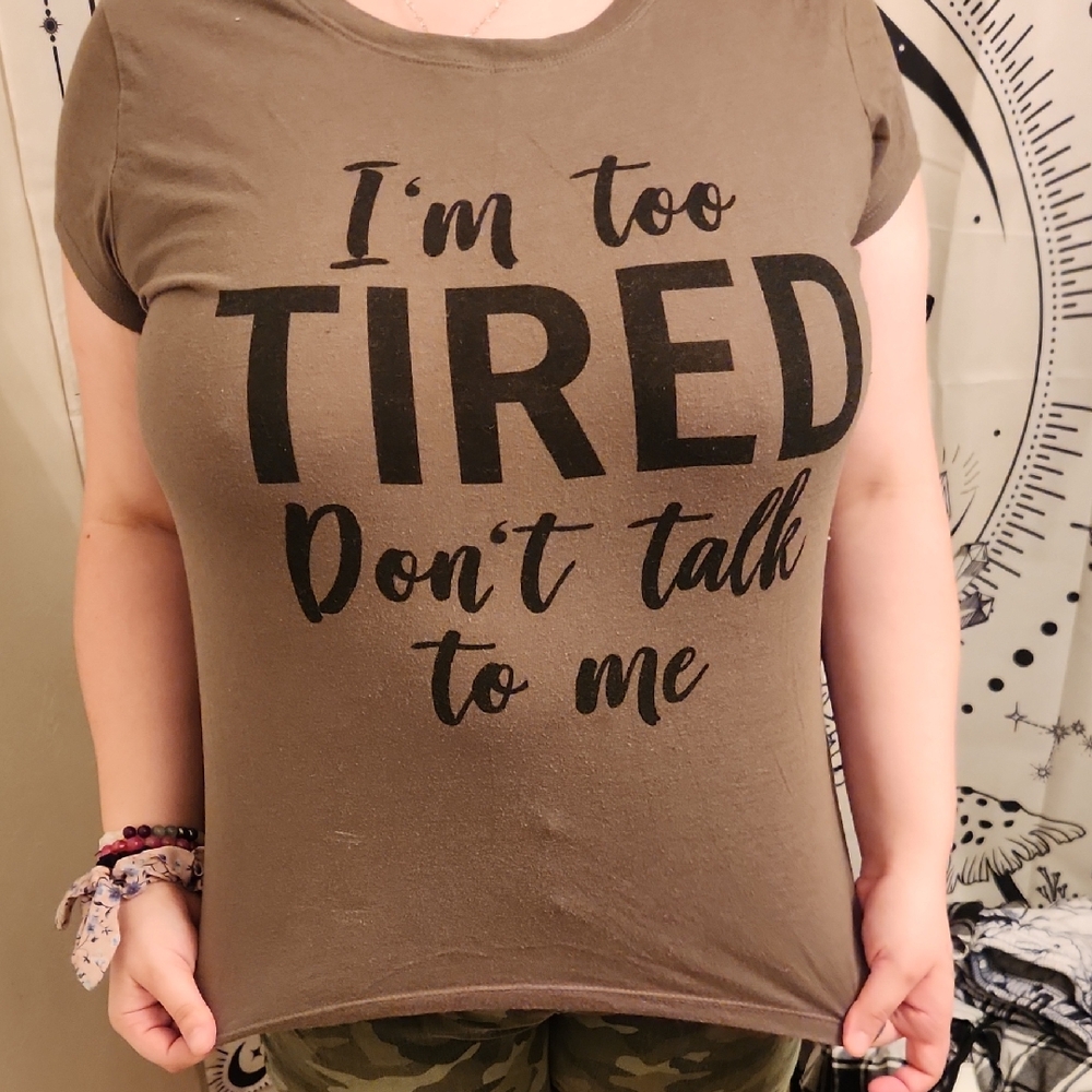 Wound Up Brown Graphic Tee - 'I'm Too Tired'